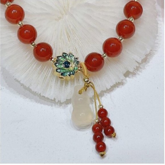 New Gold Plated Glorious Lotus Red Agate Charm Bracelet - Picture 8 of 12